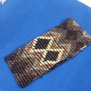 Vintage Beaded Bicep Bracelet Arm Band Brown Aztec Earth-Tones Handmade